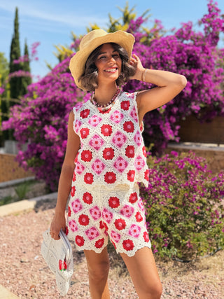 Ensemble CROCHET rose&rouge