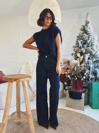 Pull sans manche MOHAIR marine