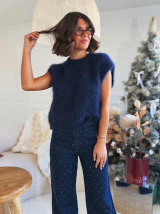 Pull sans manche MOHAIR marine