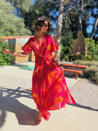 Robe longue MADISSON orange&rose