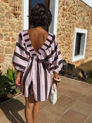 Combi-short rayée rose&chocolat