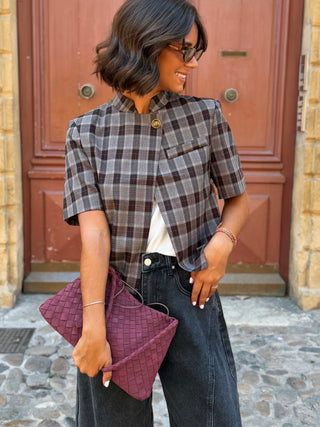 Blazer col mao à carreaux gris