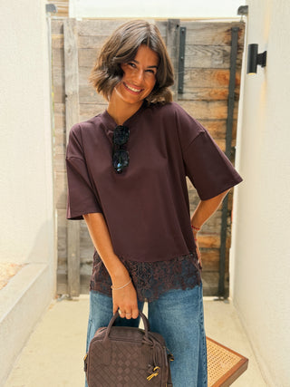 Tee-shirt DENTELLE prune