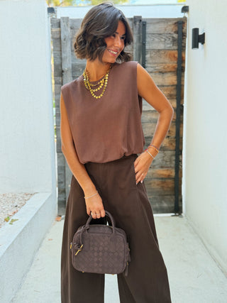 Top en maille fine sans manche chocolat