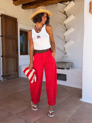Pochette RAYÉE rouge&blanc