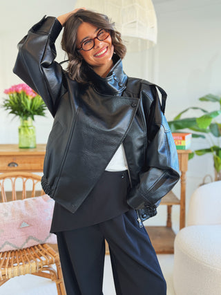 Bombers COL MONTANT façon cuir noir