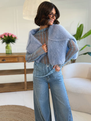 Top DENTELLE bleu ciel