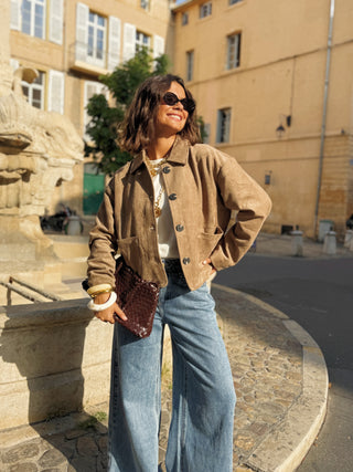 Veste ANNY façon daim taupe