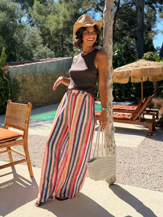 Pantalon RAINBOW en lin rayé (Pré-commande