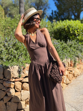 Pochette MILA en raphia chocolat