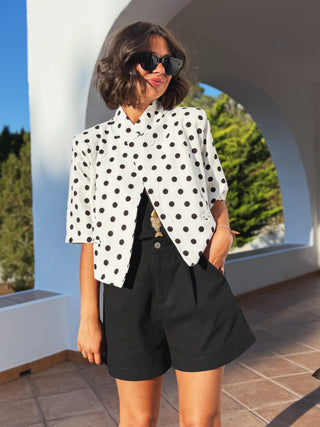 Blazer col mao manches courtes à pois