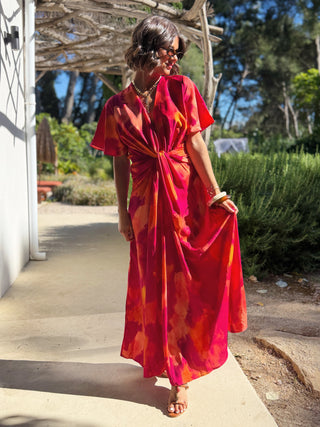 Robe longue MADISSON orange&rose