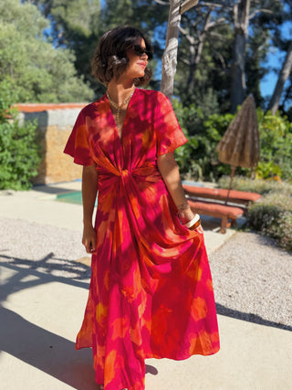 Robe longue MADISSON orange&rose