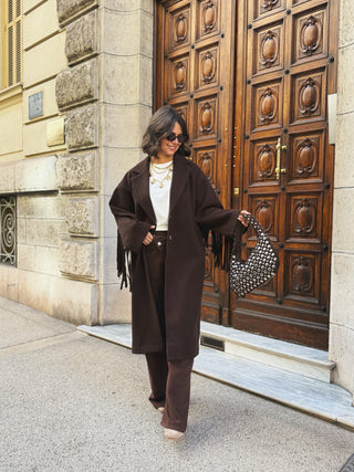 Manteau à franges COOPER chocolat