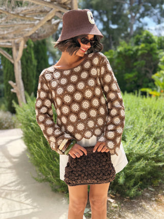 Top en crochet écru&chocolat