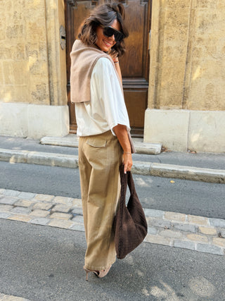 Pantalon en coton BARREL beige