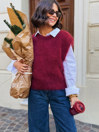 Pull sans manche MOHAIR bordeaux