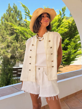 Veste OFFICIER sans manche en lin