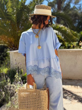 Tee-shirt dentelle bleu