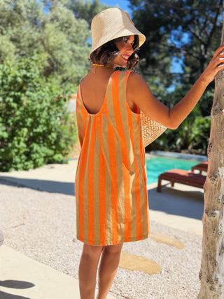 Robe POLKA rayée orange/beige