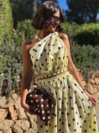 Ensemble PAROS polka dots jaune&chocolat (pré-commande)
