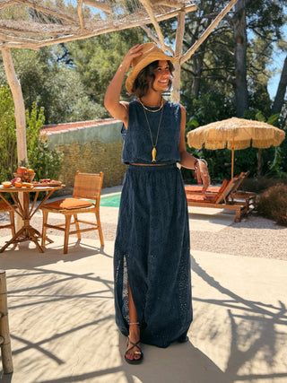 Ensemble CALIFORNIA broderie anglaise bleu