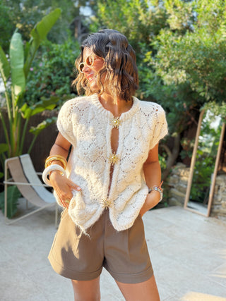 Pull sans manche broches GOLDY beige