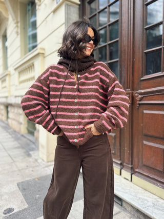 Gilet BROOKE rayé chocolat&rose