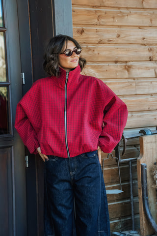 Veste bordeaux à carreaux marine