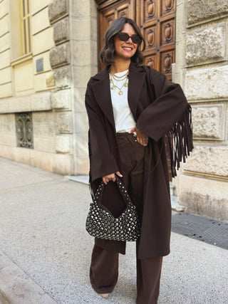 Manteau à franges COOPER chocolat