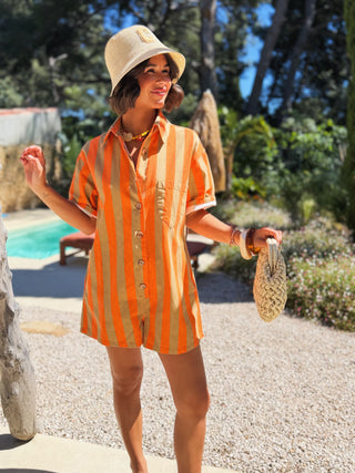 Combi-short OHLALA rayée beige&orange