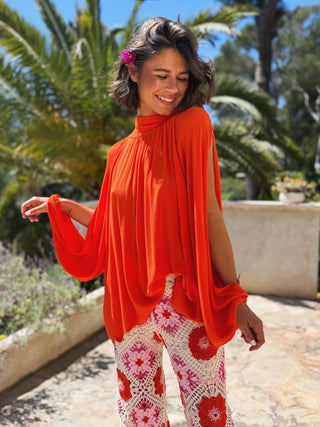 Pantalon CROCHET framboise&orange