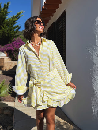 Robe courte rayée jaune