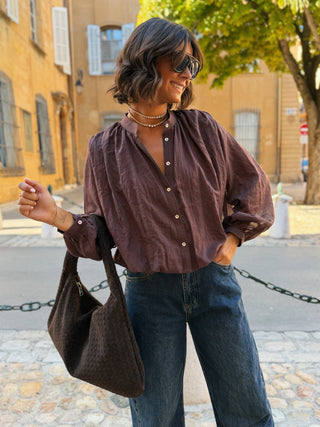 Sac CABAS tressé façon daim marron