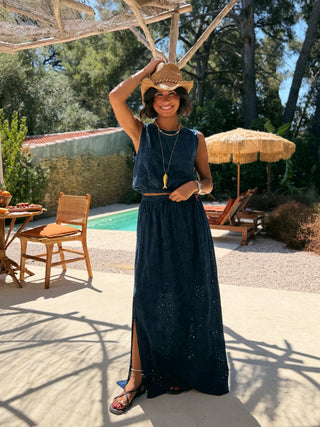 Ensemble CALIFORNIA broderie anglaise bleu