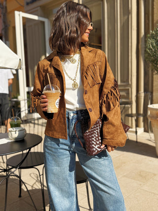 Veste a FRANGES camel