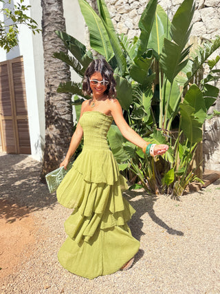 Robe bustier à volants OZERA vert
