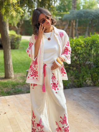 Chemise brodée rose