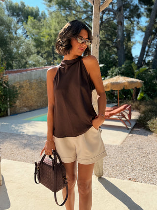 Top DOS NU satin chocolat