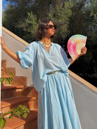 Blouse ALBA bleu ciel en coton & soie