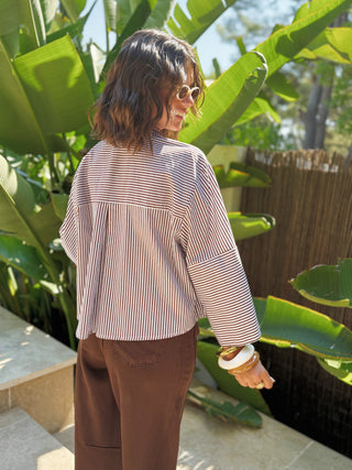 Chemise courte RAPH rayé blanc&chocolat
