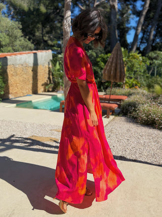 Robe longue MADISSON orange&rose