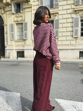 Pantalon fluide bordeaux avec son noeud