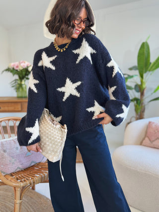 Pull ÉTOILE bleu marine&blanc
