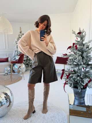 Bermuda façon cuir marron