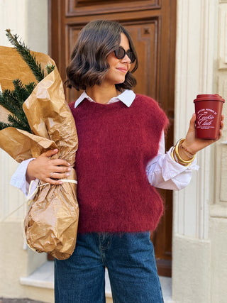 Pull sans manche MOHAIR bordeaux