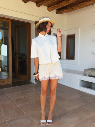 Short tailleur dentelle blanc
