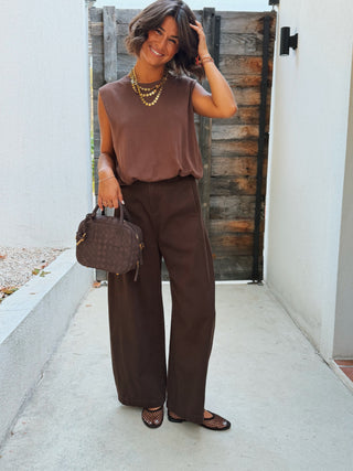 Pantalon en coton BARREL chocolat
