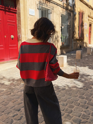 Pull polo rouge&gris