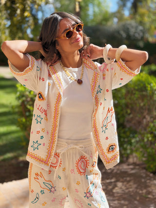 Chemise brodée colorée LOVE&PEACE